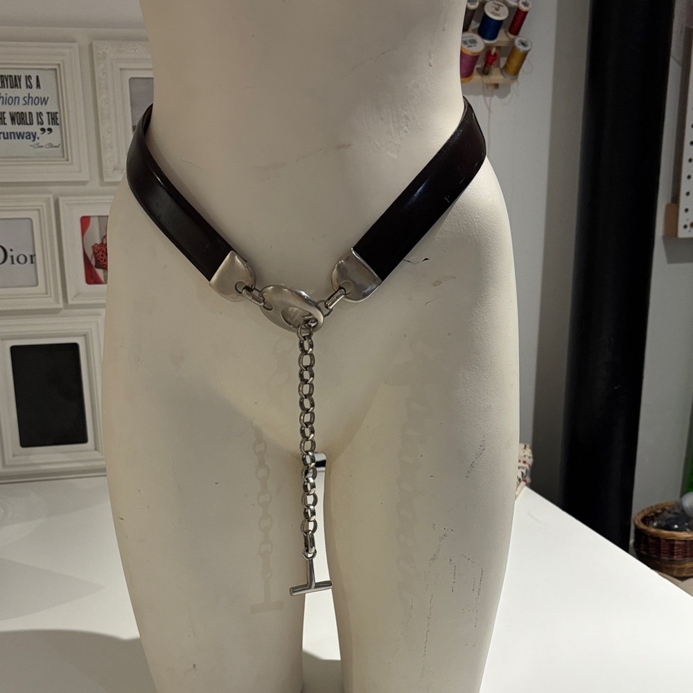 Brown Leather Belt with Silver Chain